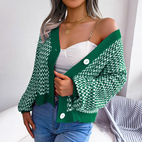 Two-Tone Lantern Sleeve Cardigan