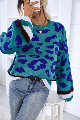 Leopard Round Neck Long Sleeve Sweater