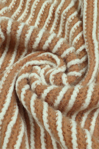 Striped Faux Fur Trim Open Front Cardigan