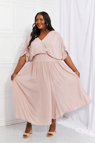 Robe mi-longue à surplis en gaze Napa Valley taille réelle HEYSON en rose poudré