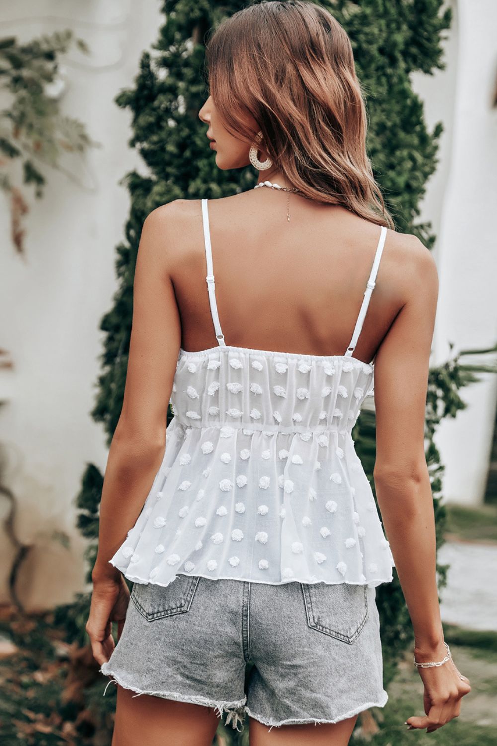 Swiss Dot Ruched Babydoll Cami