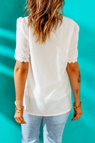 Textured Lace Trim V-Neck Top