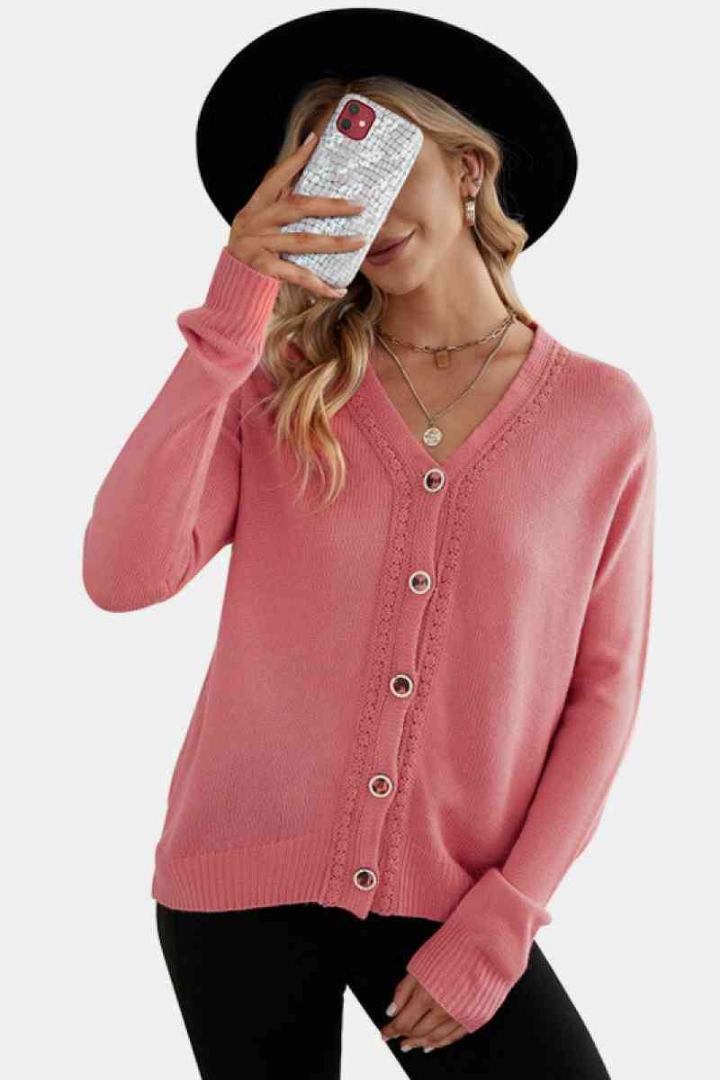 V Neck Button Front Cardigan