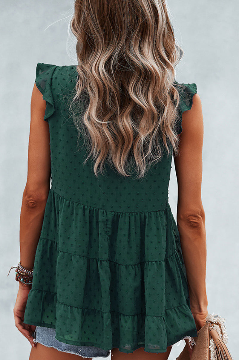 Swiss Dot Ruffle Sleeve Tiered Top