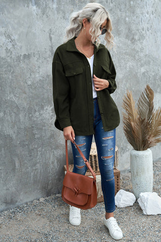 Turn Down Collar Buttoned Shirt Jacket