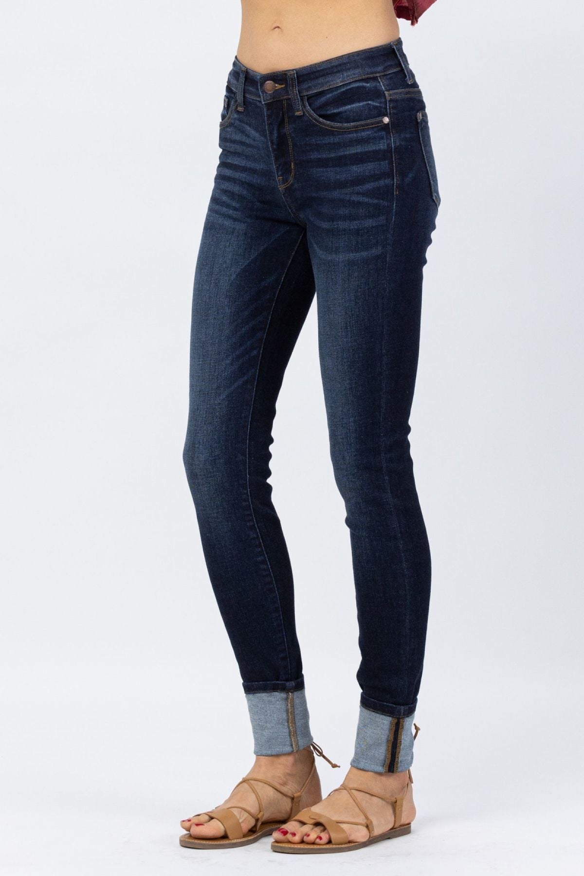 Dark Blue Cuffed Skinny Jeans