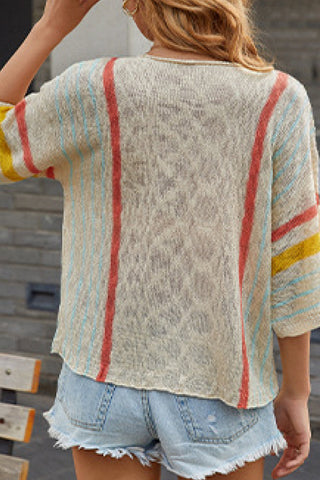 Pull en tricot à rayures verticales et épaules tombantes