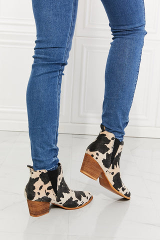 Back At It Point Toe Bootie in Beige Cow Print