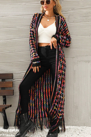 Cardigan multicolore ouvert sur le devant avec ourlet à franges