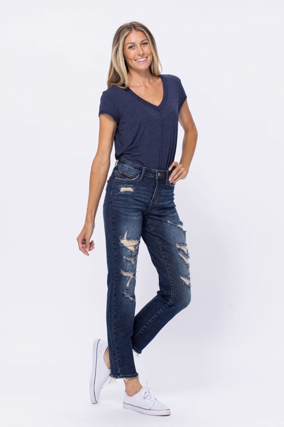 Mid-Rise Distressed Boyfriend Jeans