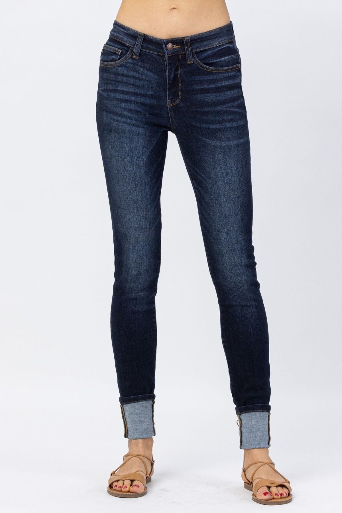 Dark Blue Cuffed Skinny Jeans