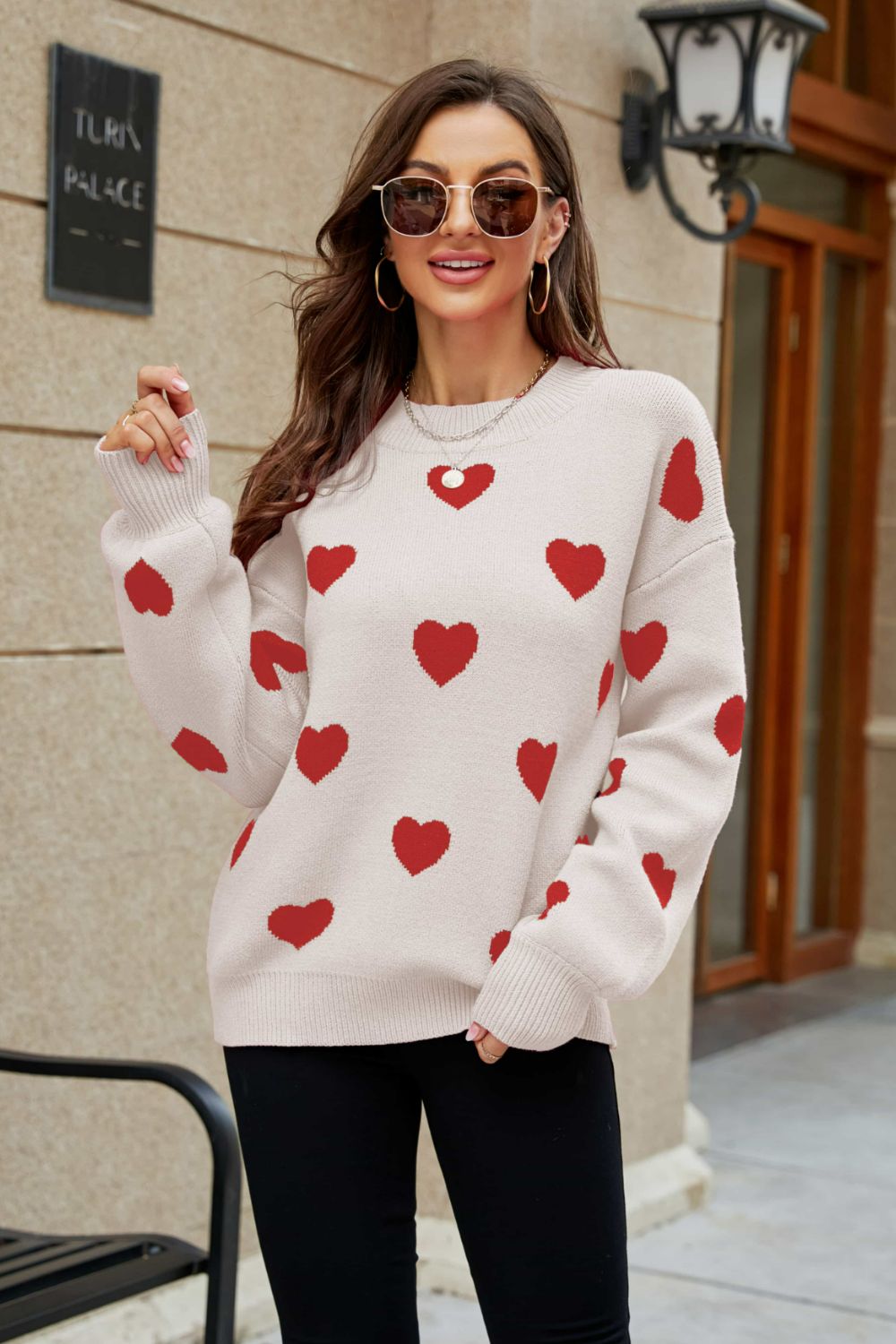 Pull à manches lanternes et motif coeur