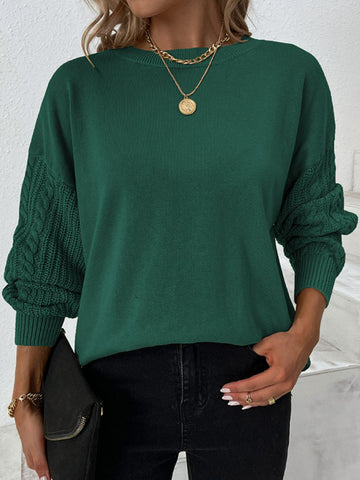 Cable-Knit Ribbed Trim Tunic Sweater