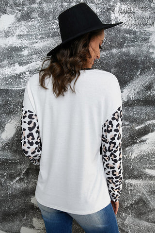 Leopard Print Color Block Long Sleeve Tee