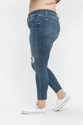 Full Size Destroyed Knee High Waist Skinny Jeans