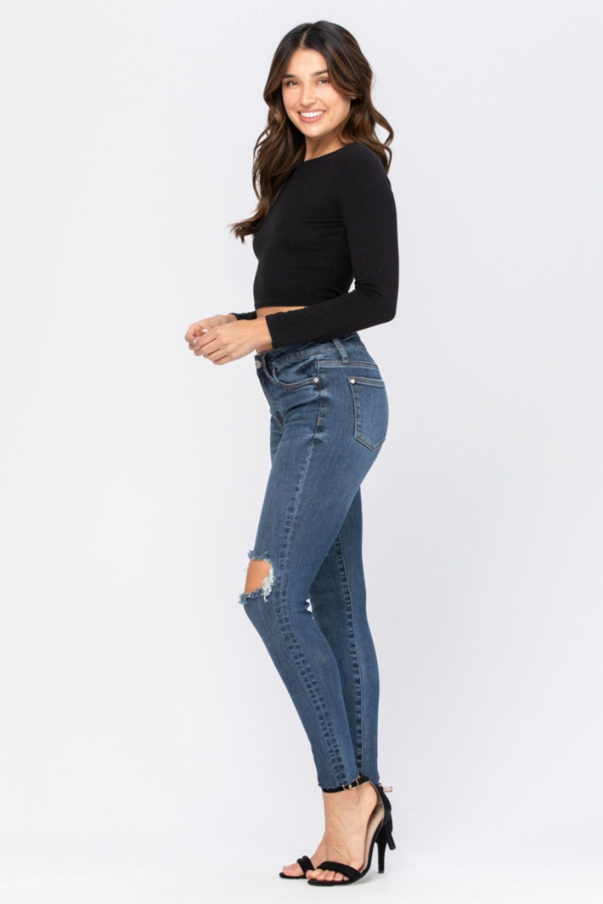 Full Size Destroyed Knee High Waist Skinny Jeans