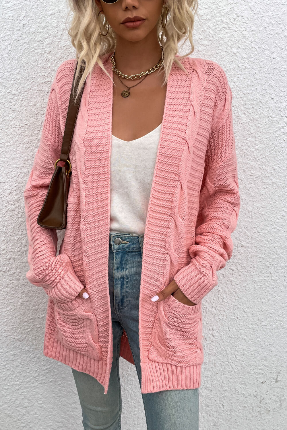 Cable-Knit Open Front Longline Cardigan