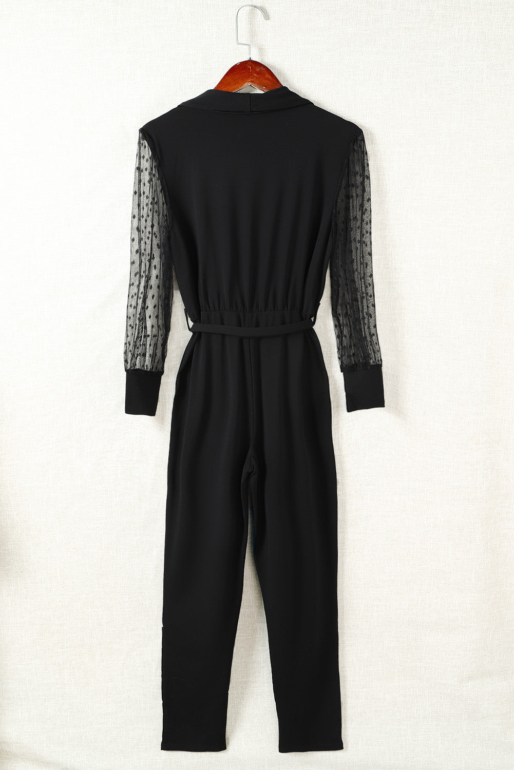 Mesh Sleeve Belted Jumpsuit