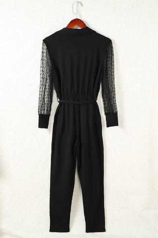 Mesh Sleeve Belted Jumpsuit