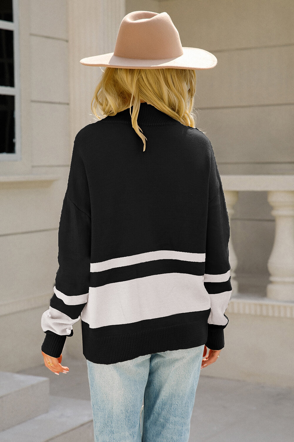 Striped Half-Zip Collared Sweater