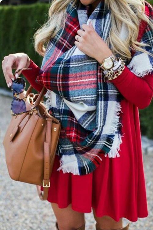 White Plaid Blanket Scarf