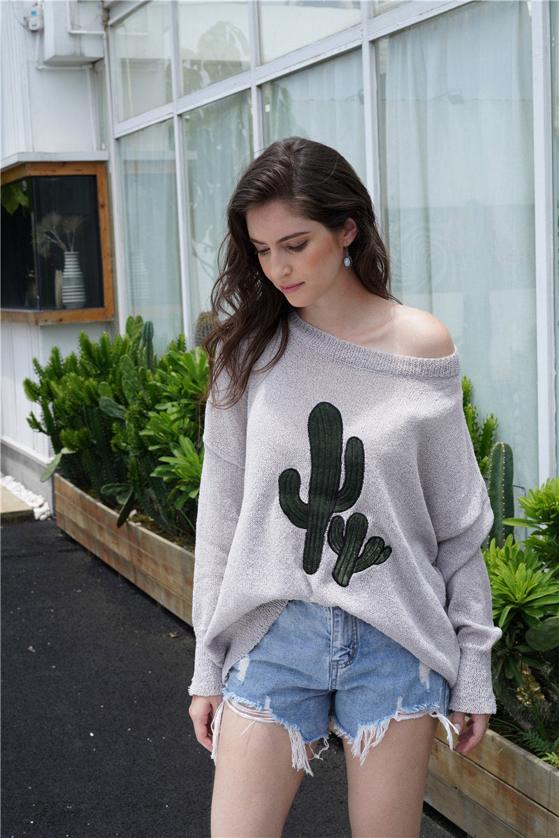 Cactus Graphic Dropped Shoulder Sweater