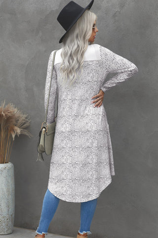 Striped Leopard Patchwork Duster Cardigan with Pockets
