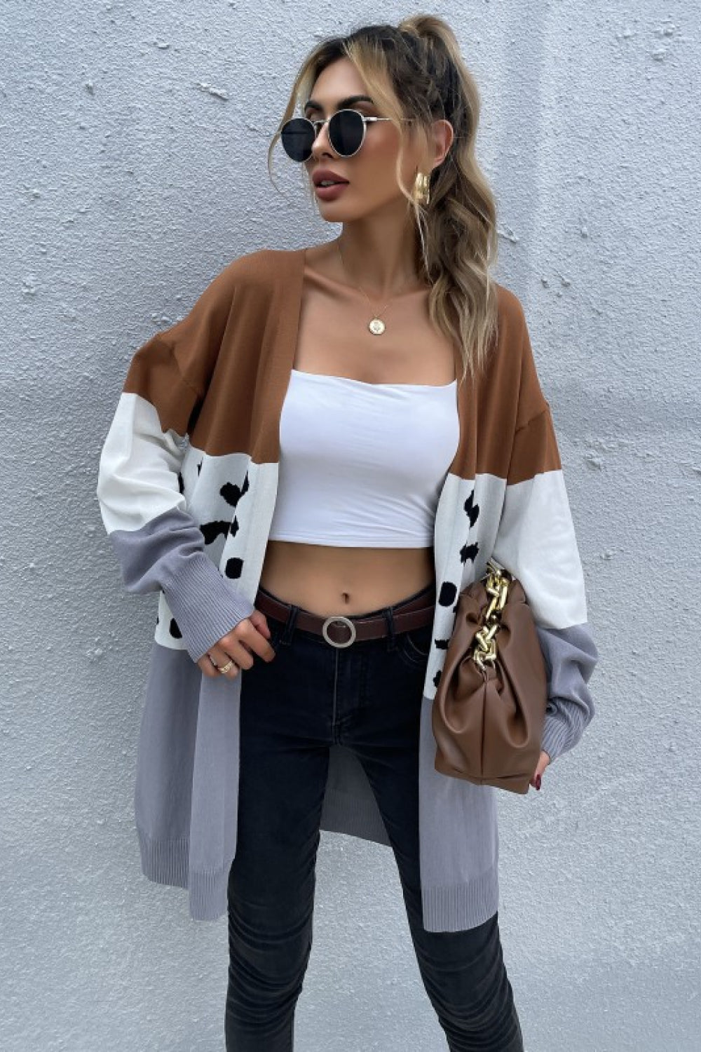 Strickjacke mit Leoparden-Farbblock