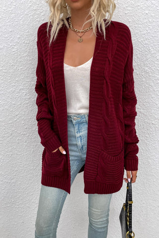 Cable-Knit Open Front Longline Cardigan