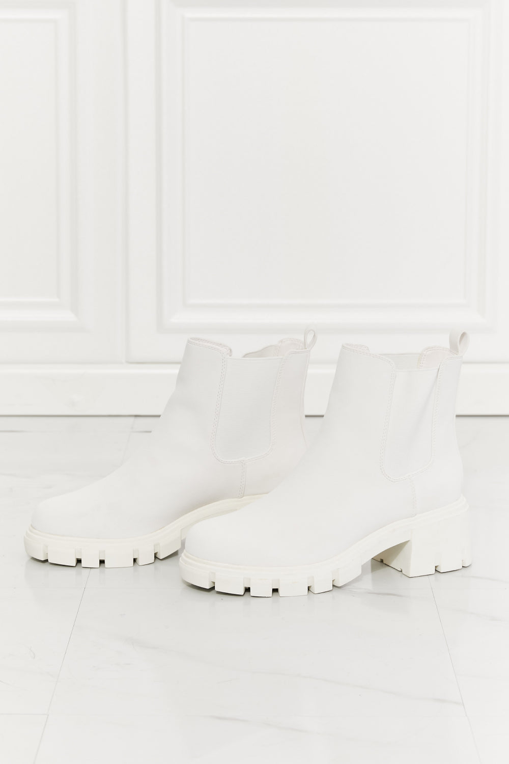 Work For It Matte Lug Sole Chelsea Boots in White