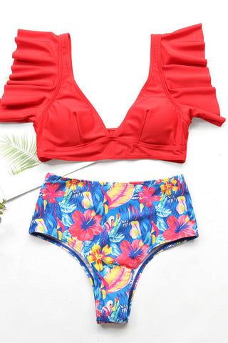 Bikini mit Blumenmuster und hoher Taille