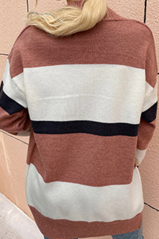 Pull cardigan boutonné à rayures