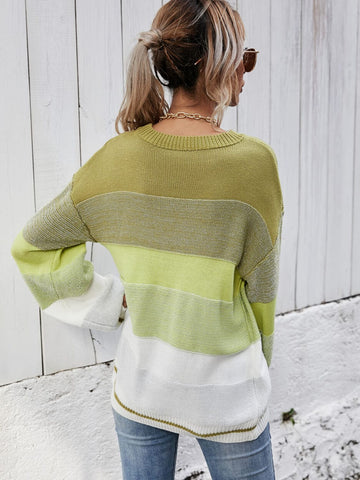 Striped Ribbed Trim Sweater