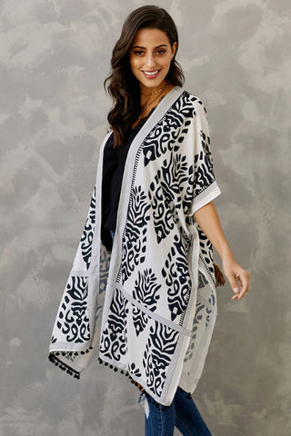 Seaside Resort Cardigan Printed Pompom Kimono