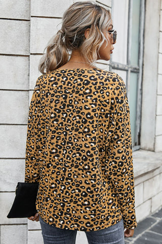 Leopard Buttoned Contrast Trim Top