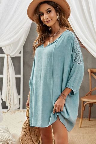 Spliced Lace Three-Quarter Sleeve Cover Up