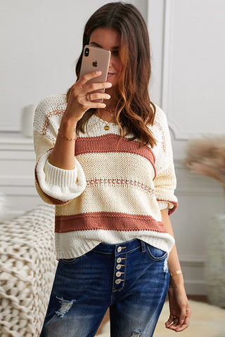 Striped V-Neck Pullover Sweater