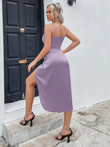 Spaghetti Strap Ruched Split Dress