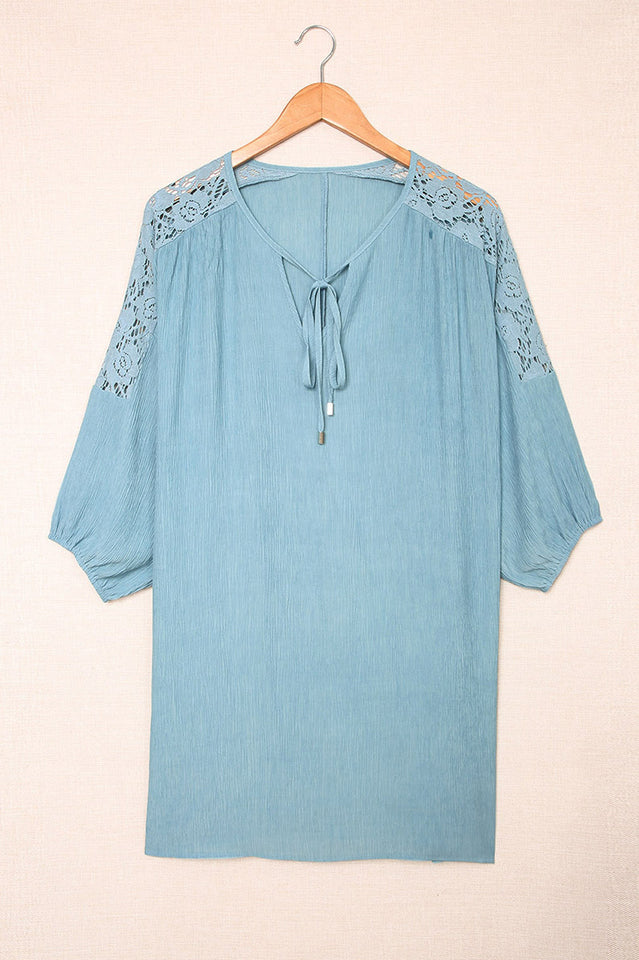 Spliced Lace Three-Quarter Sleeve Cover Up