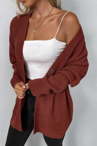 Waffle Knit One-Button Dolman Sleeve Cardigan
