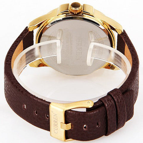 Watch and Brown Leather Band (White 4.8cm Dial)