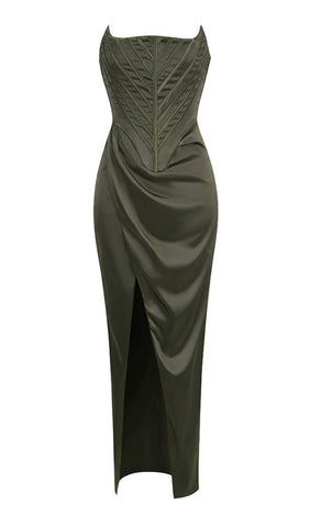 Strapless Satin Split Maxi Dress