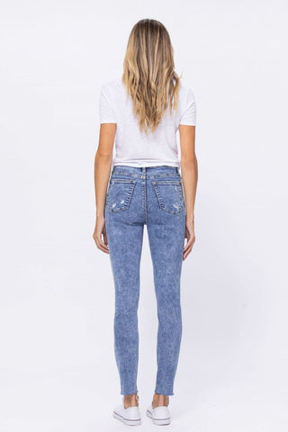 High Rise Acid Wash Destroyed Skinny Jeans