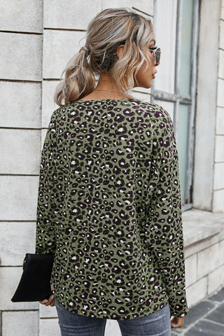 Leopard Buttoned Contrast Trim Top