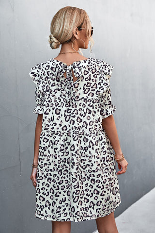 Leopard Print Ruffle Shoulder Mini Dress