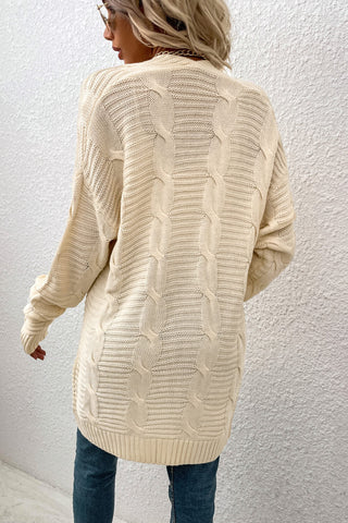 Cable-Knit Open Front Longline Cardigan