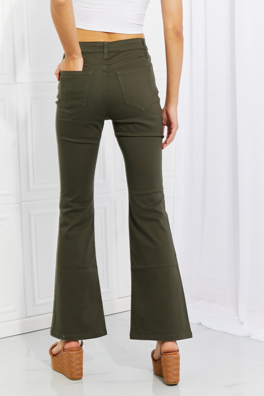 Clementine Full Size High-Rise Bootcut Jeans in Dark Olive