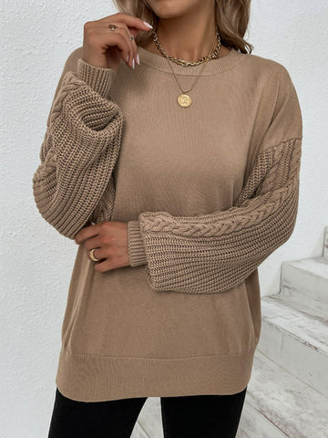 Cable-Knit Ribbed Trim Tunic Sweater