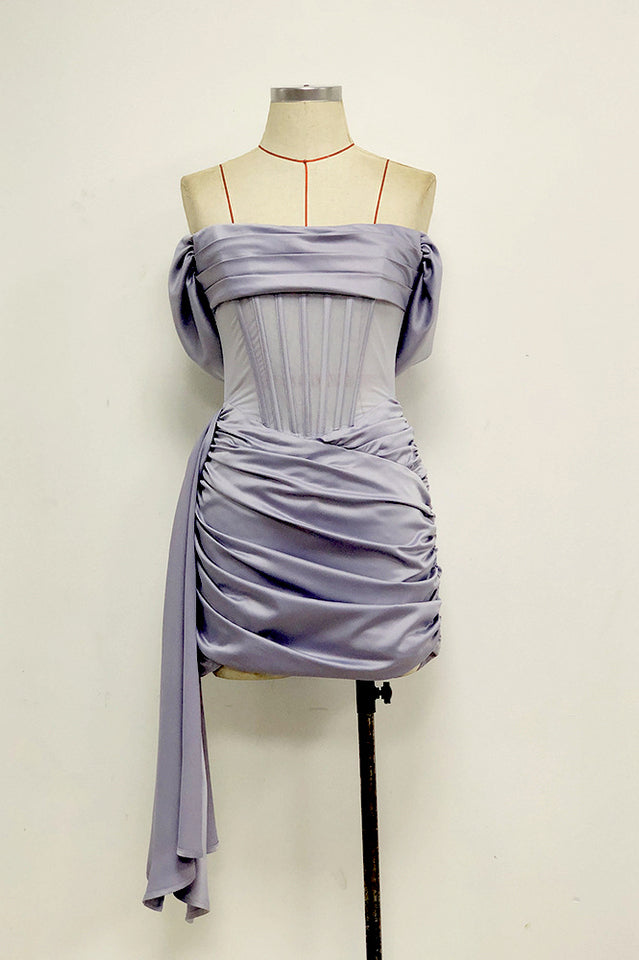 Kendal Basil Satin Draping Off Shoulder Corset Dress