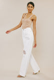 Kancan High-Rise Distressed Flare Jeans in White